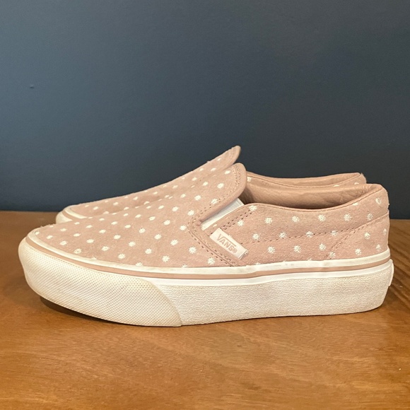 Van's Platform Pink Polka Dot Suede Slip-On. Girls sz 3 - Picture 1 of 8
